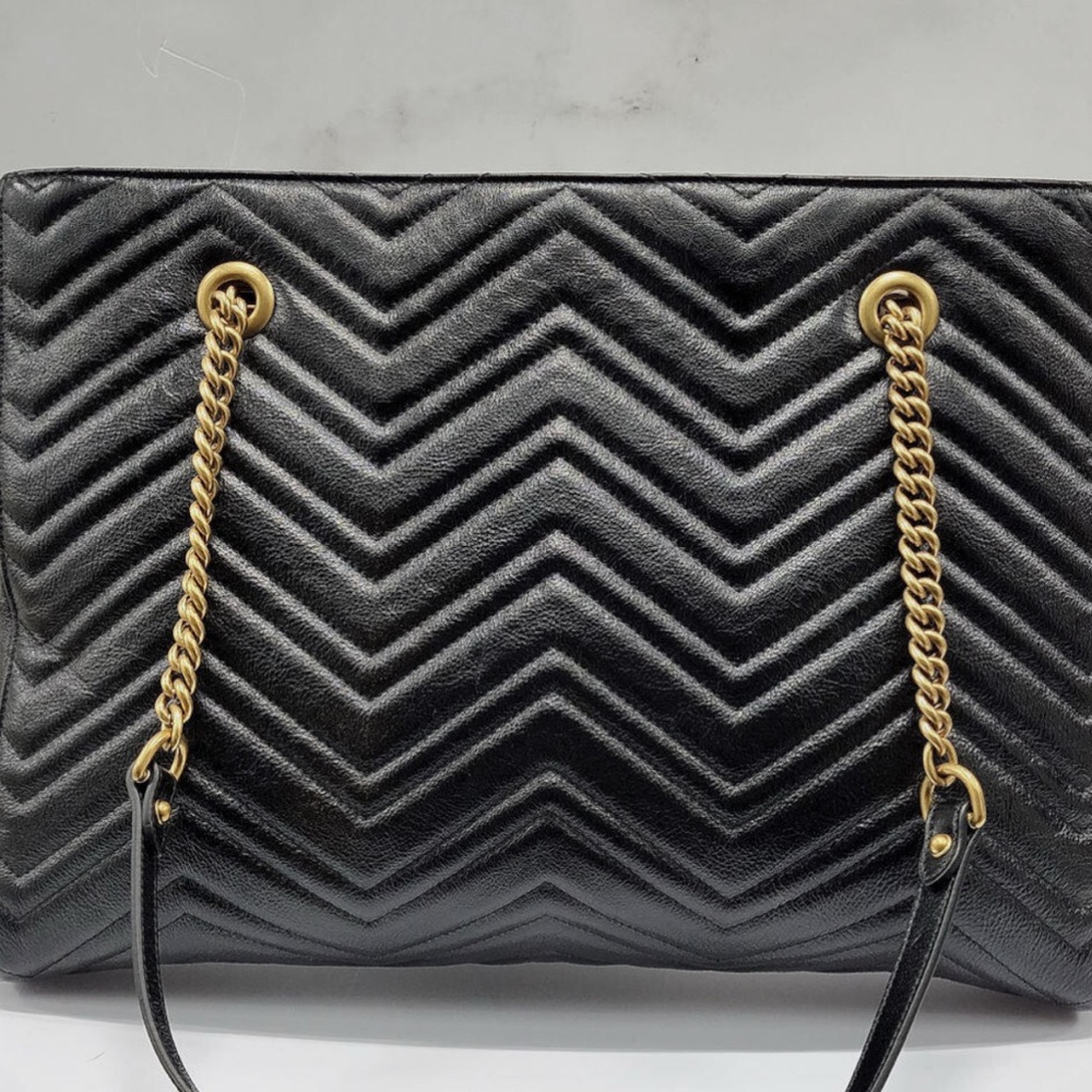 Gucci Black and Gold Quilted Chevron Shoulder Bag